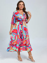 Abstract Print Maxi Dress with Ruffle Trim