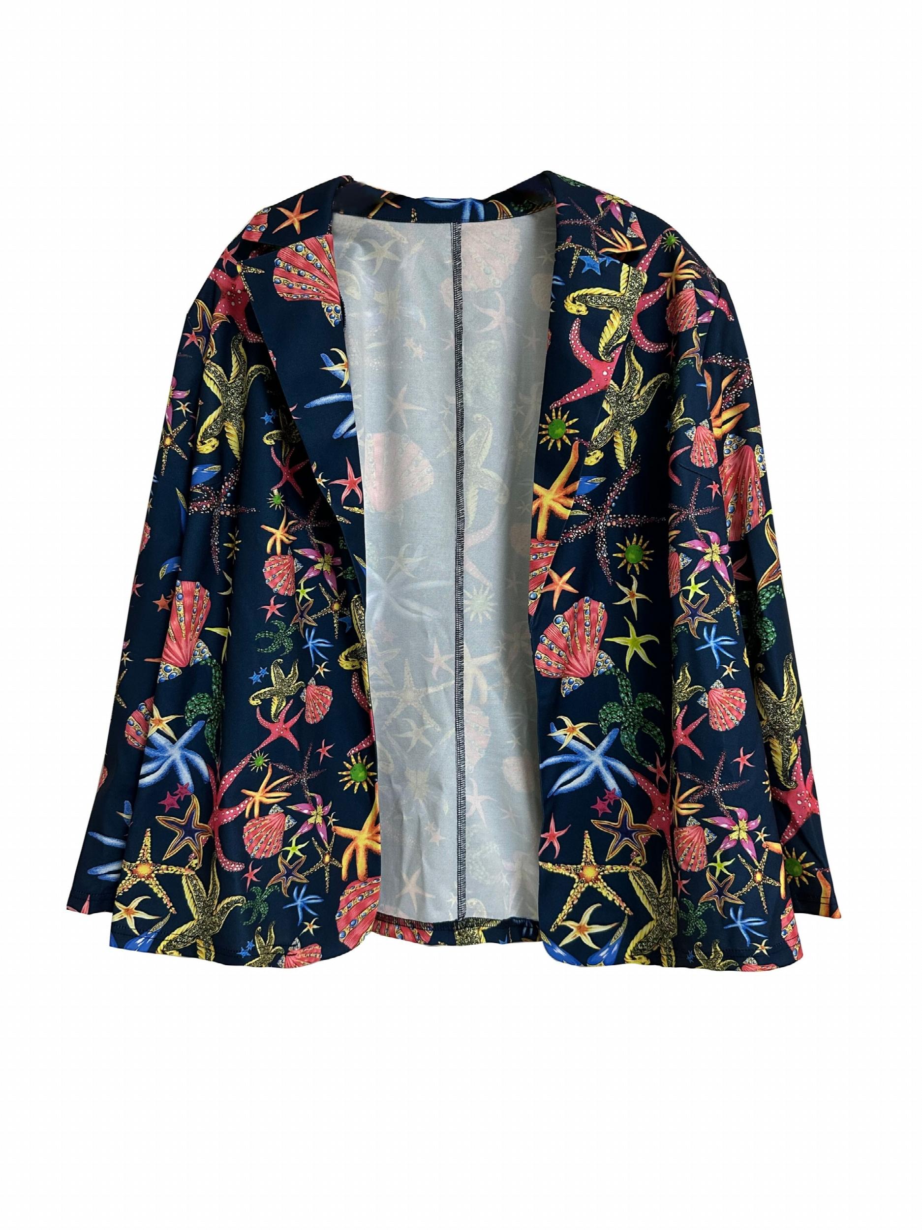  Starfish Print Open Front Blazer