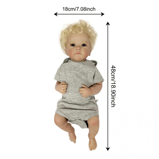18" Adorable Boy Doll Full Body Vinyl Blonde Hair Realistic Reborn Doll