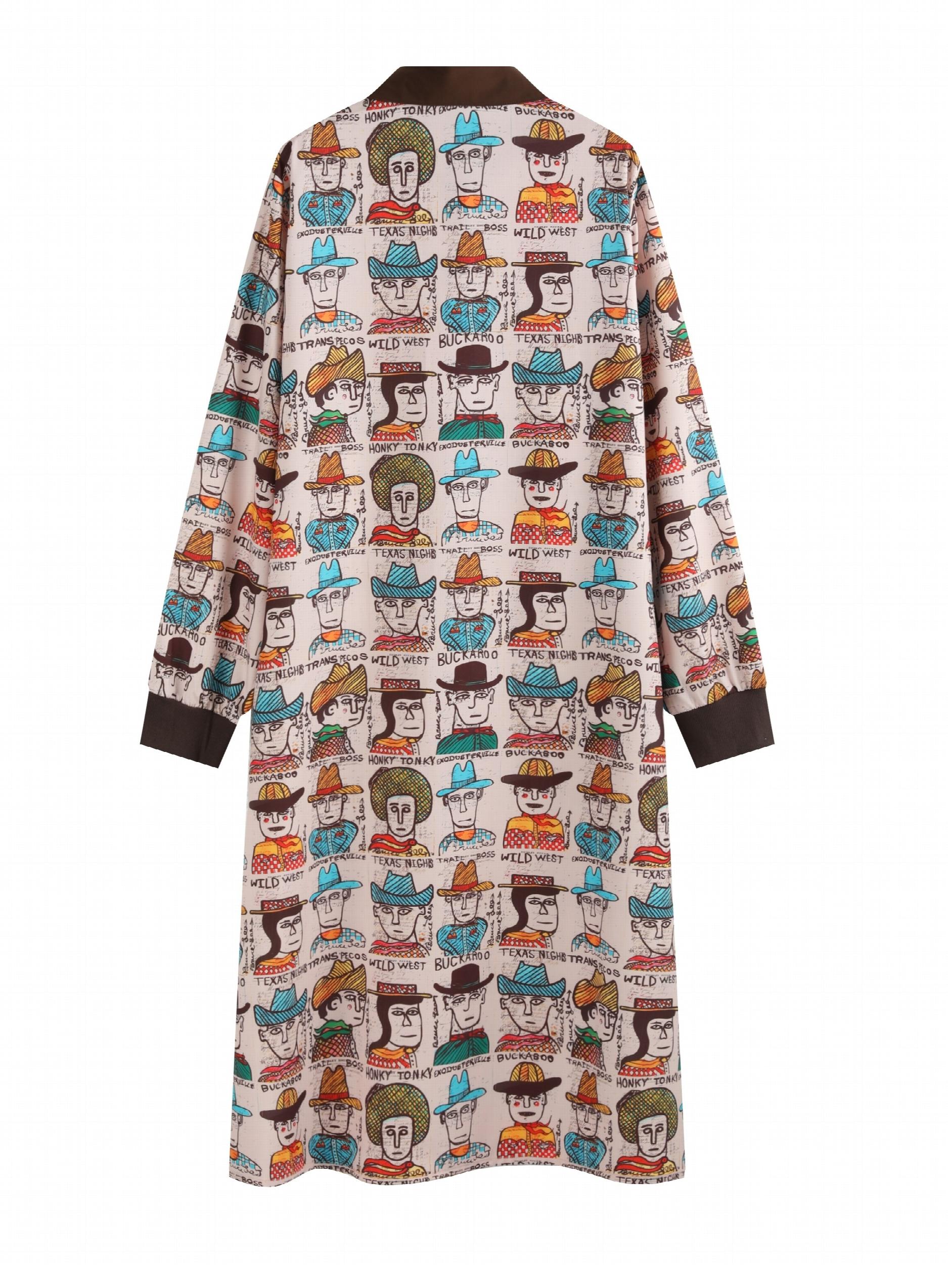  Cartoon Cowboy Print Shirt Dress