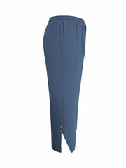  Wide Leg Pants Button Decor Elastic Drawstring