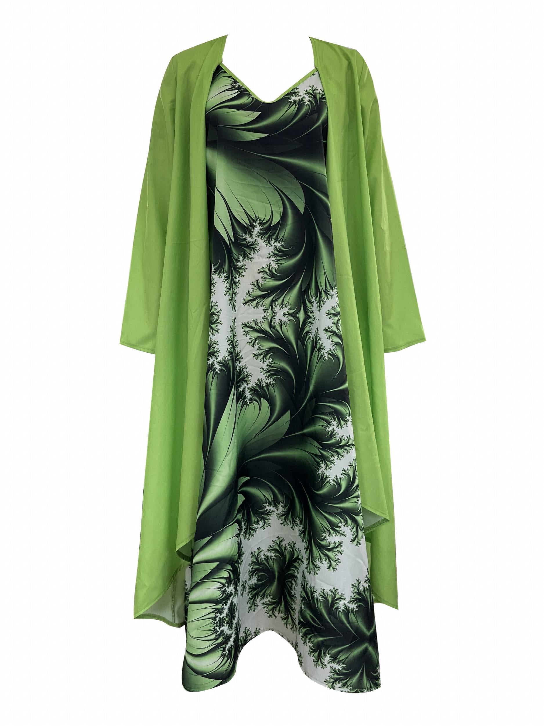 Solid Maxi Cardigan & Floral Print Dress Set