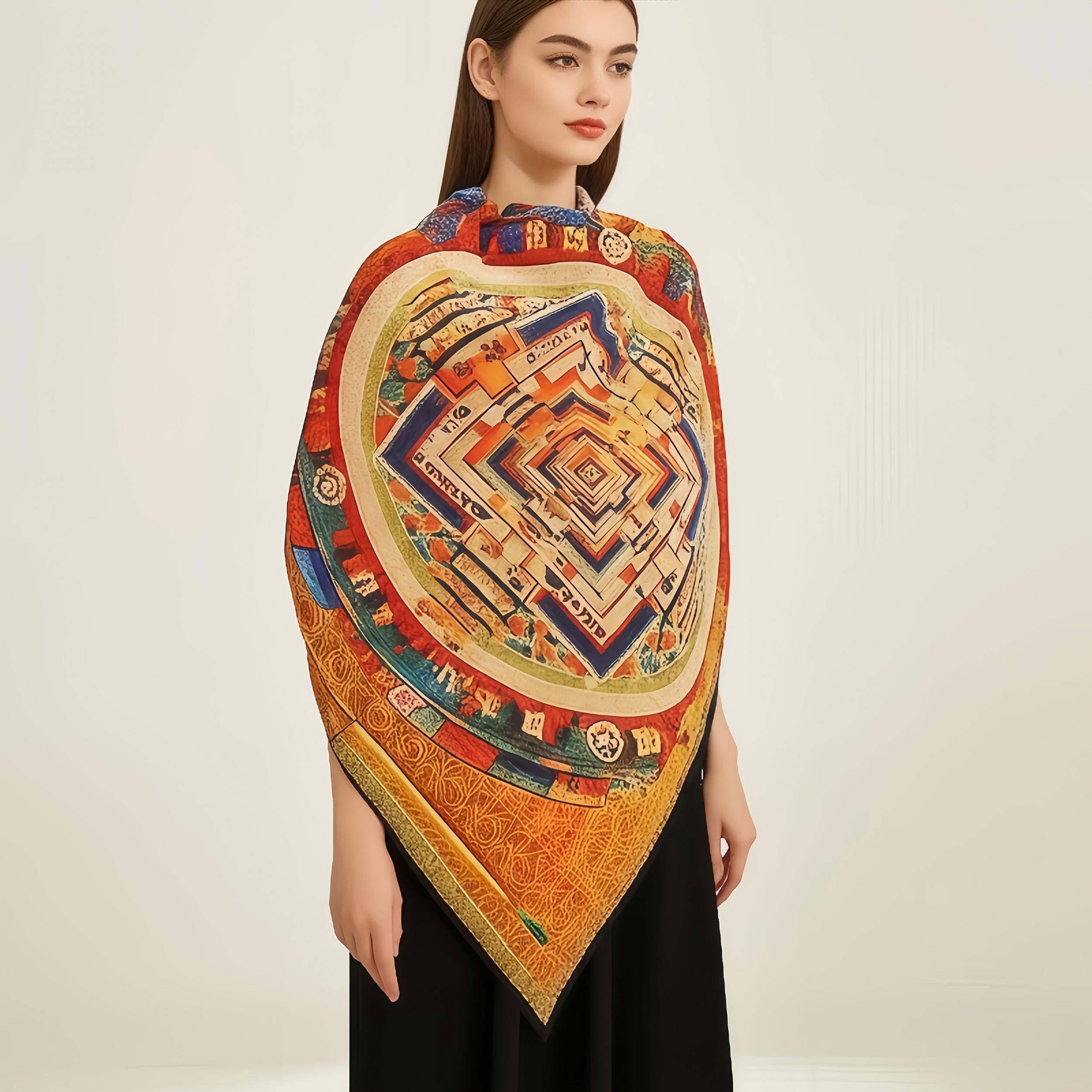 Tibetan Style Silk Scarf 140x140cm Soft & Durable Belt for Suits Shirts