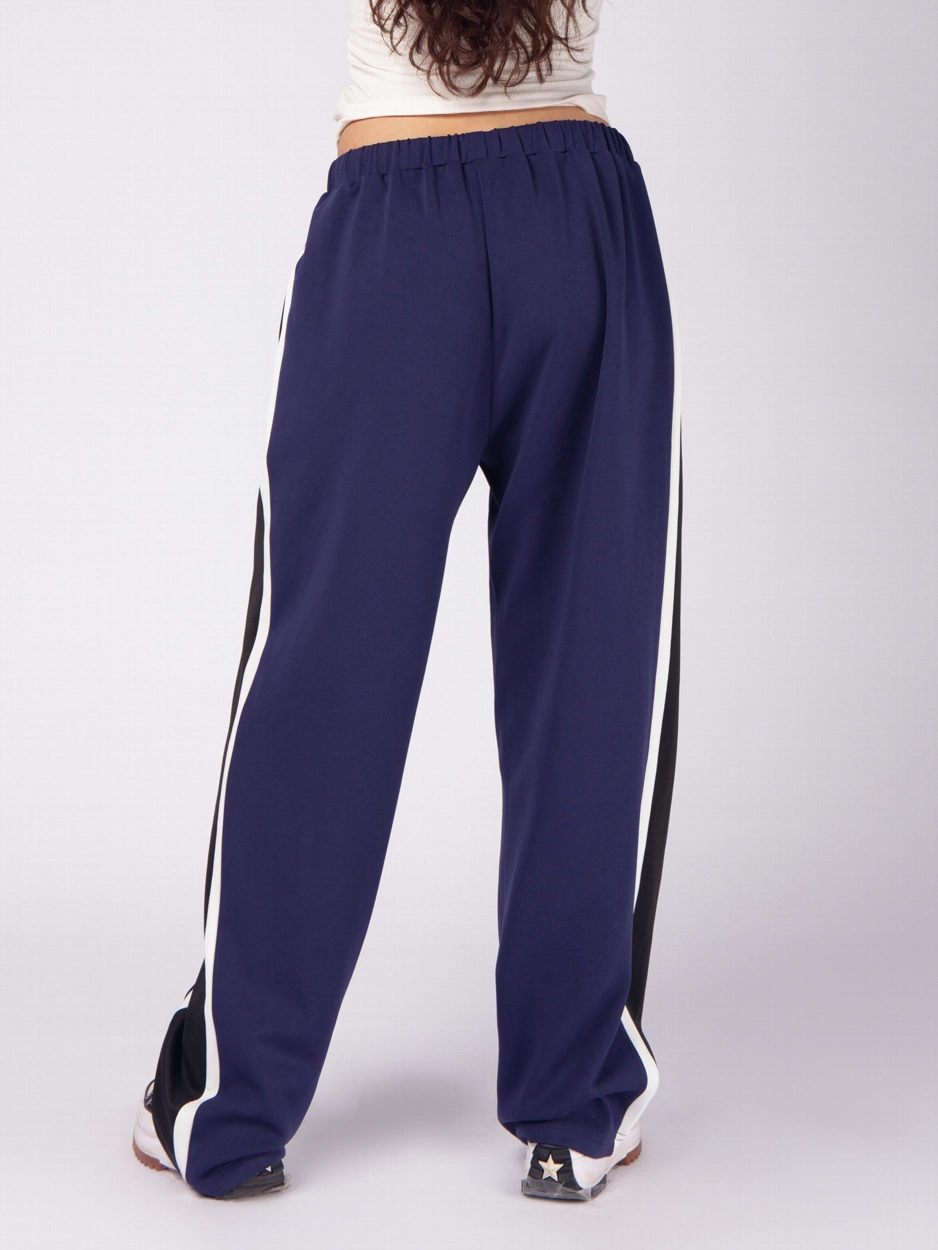  Stripe Print Elastic Drawstring High Rise Wide Leg Pants