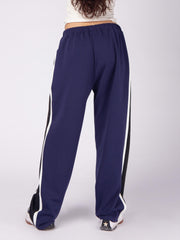  Stripe Print Elastic Drawstring High Rise Wide Leg Pants