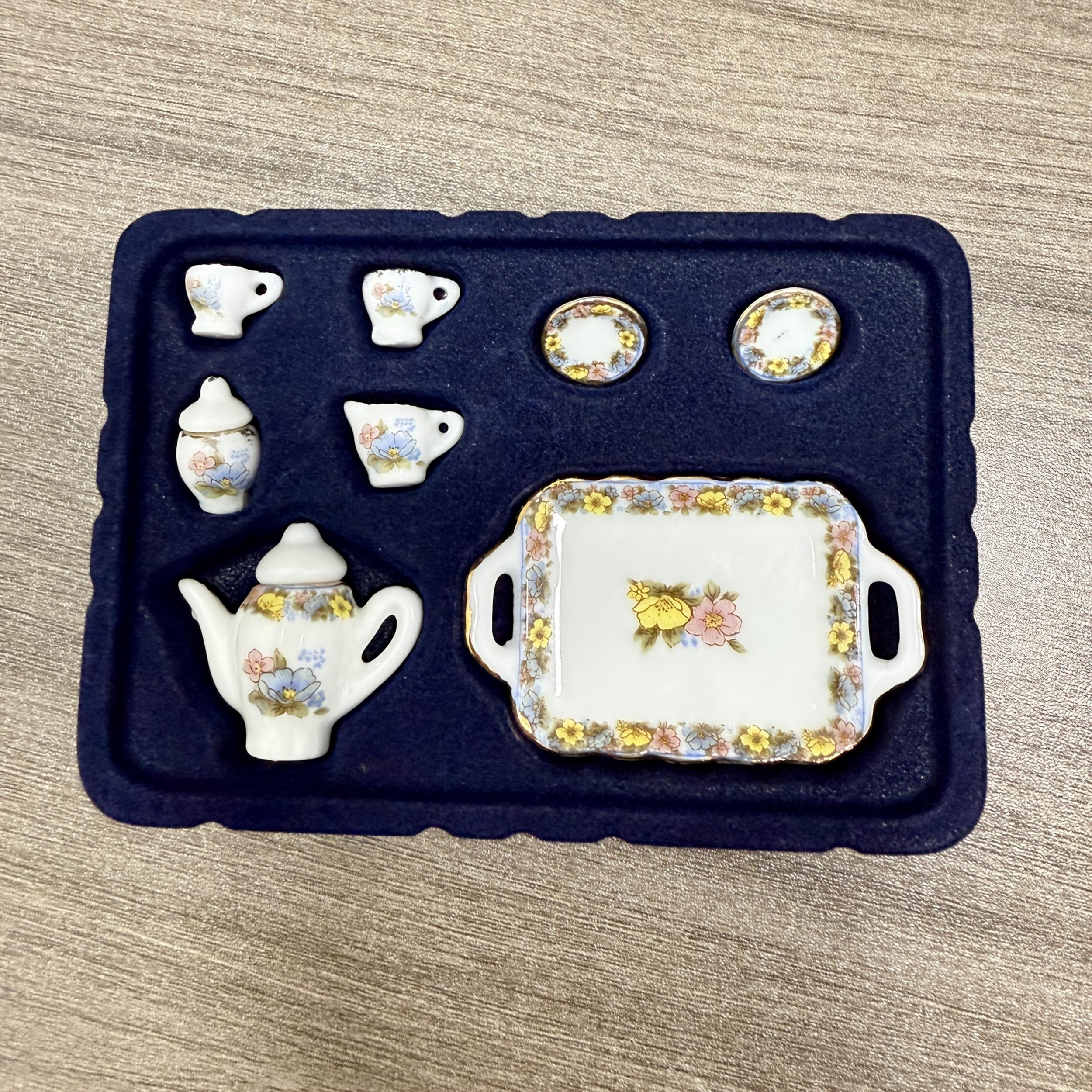 Dollhouse Tea Set Porcelain Floral Pattern Tableware