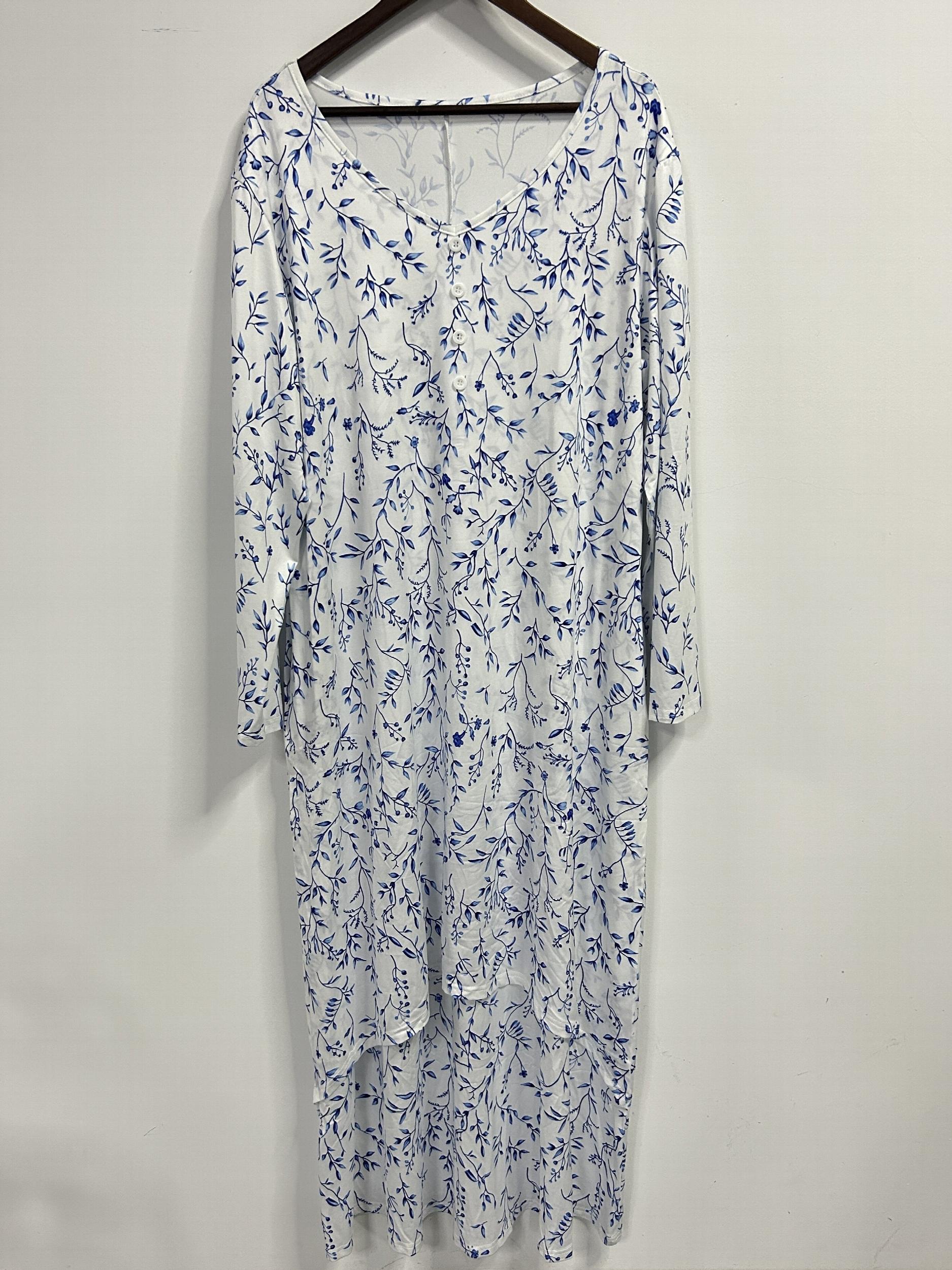 Floral Print Maxi Dress Plus Size Long Sleeve