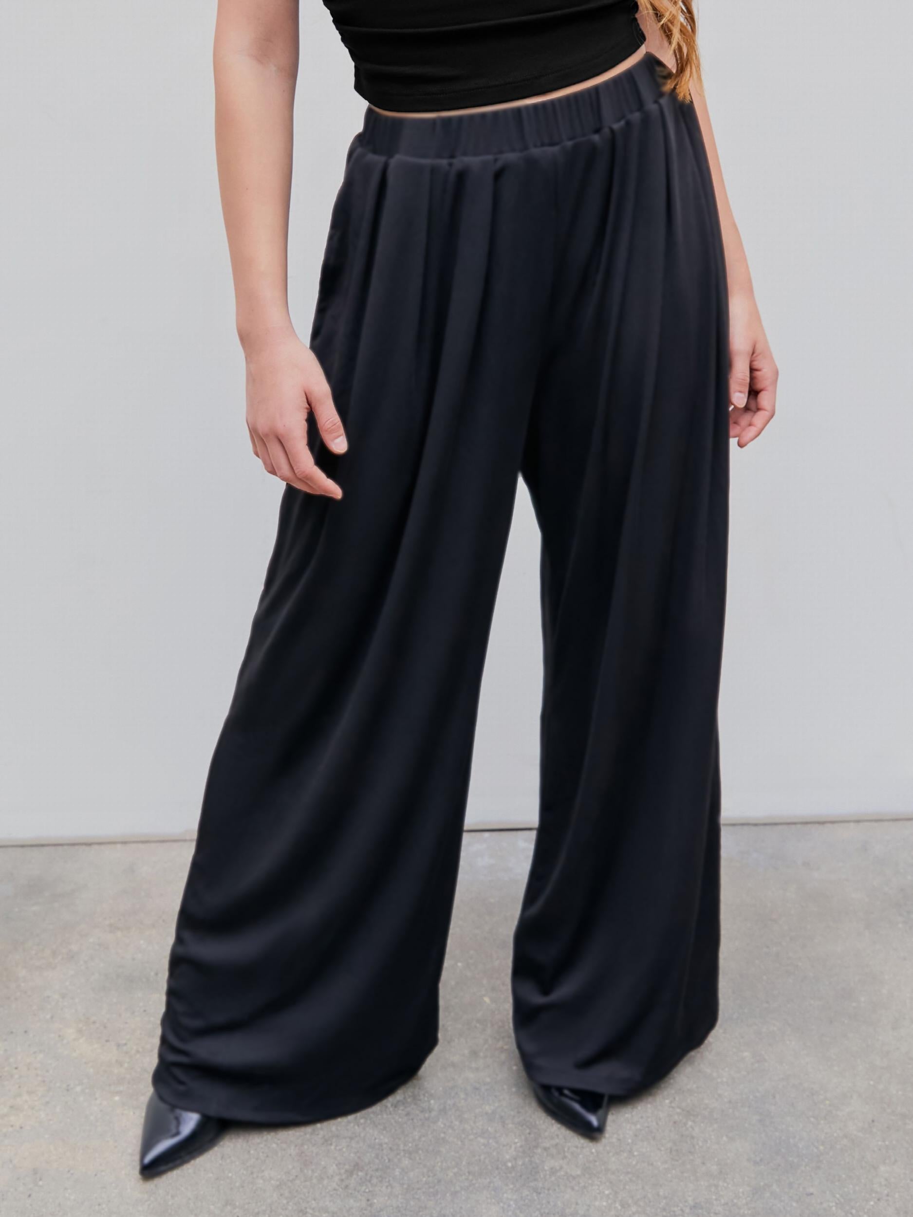  Wide Leg Trousers Elastic High Rise Stretch Pants