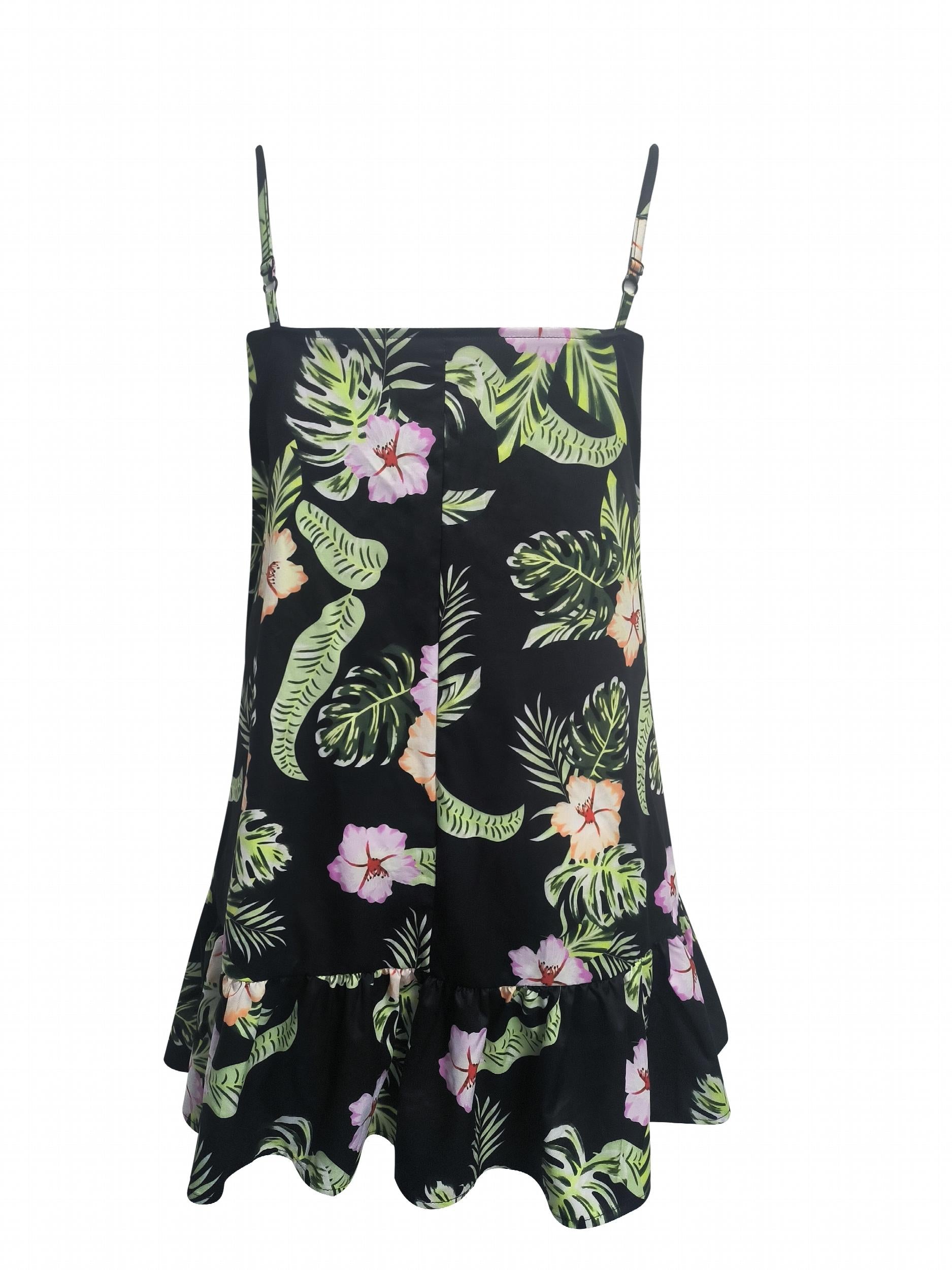  Tropical Print Ruffle Mini Cami Dress
