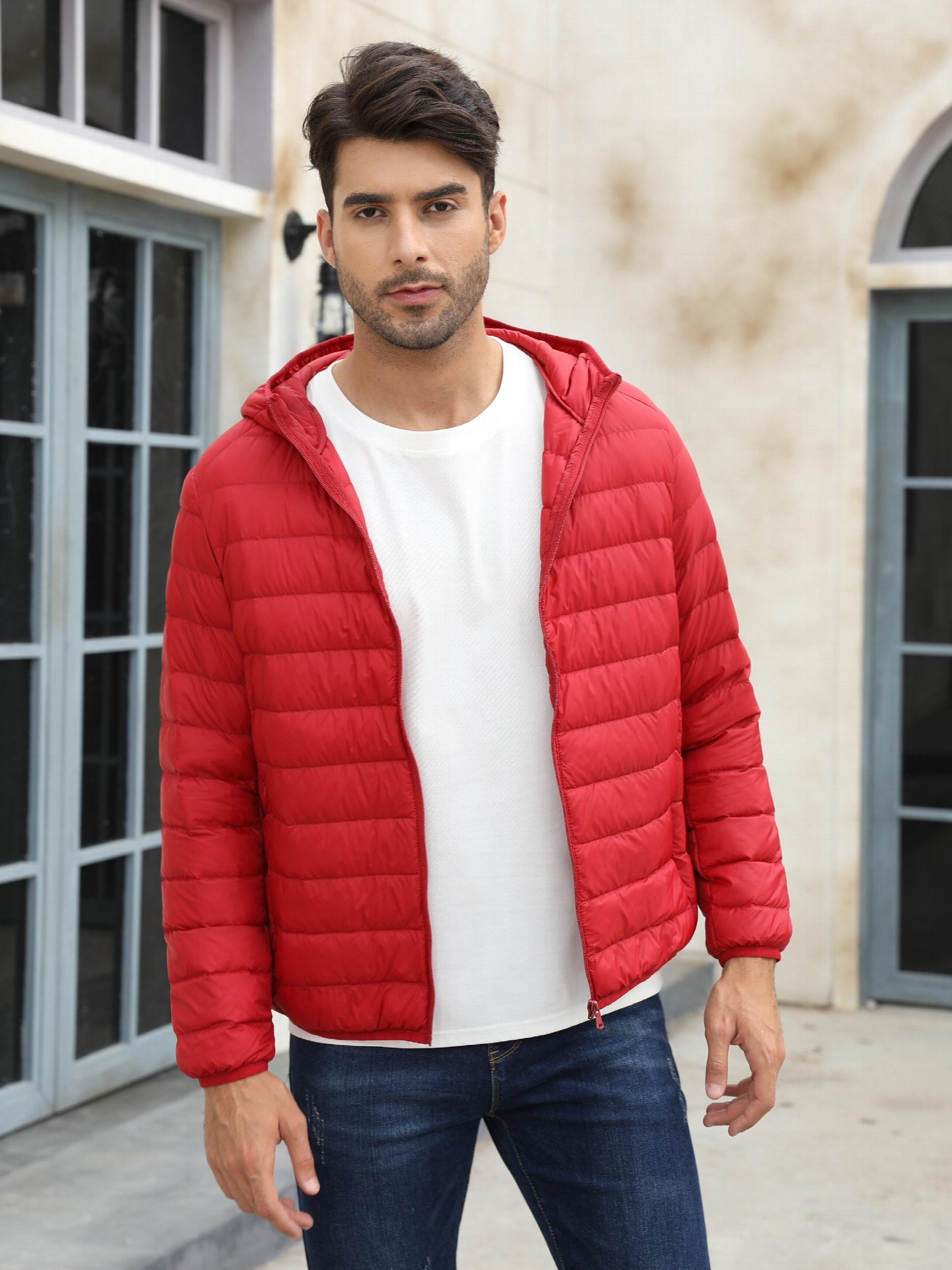 Men's Casual Lightweight Red Down Jacket with Hood