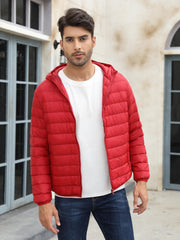 Men's Casual Lightweight Red Down Jacket with Hood