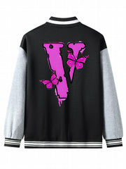 Butterfly Pattern Varsity Jacket Men's Block Button Up Jacket