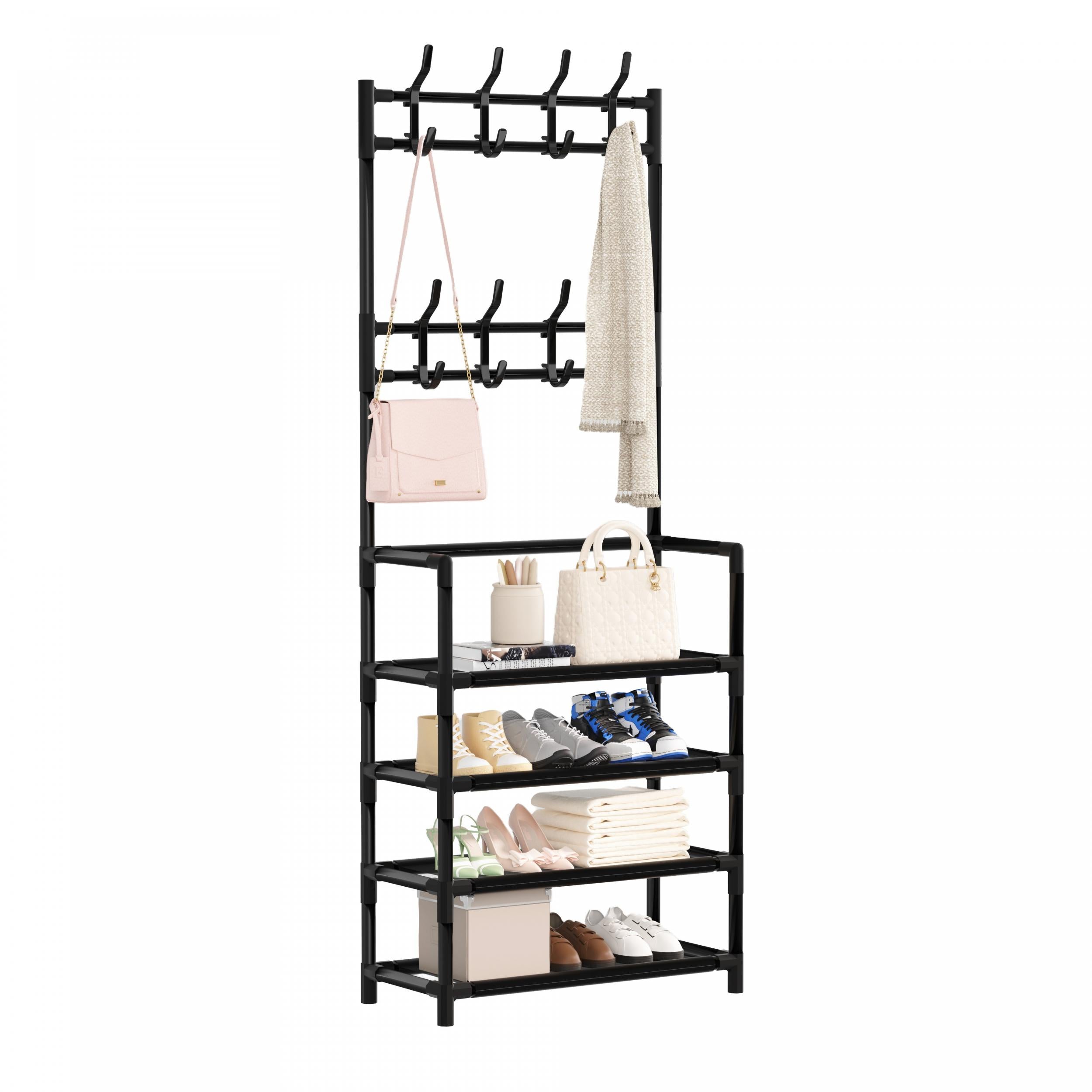 Shoe Storage Rack With Clothes Storage Shelf Hanging Clothes Stand