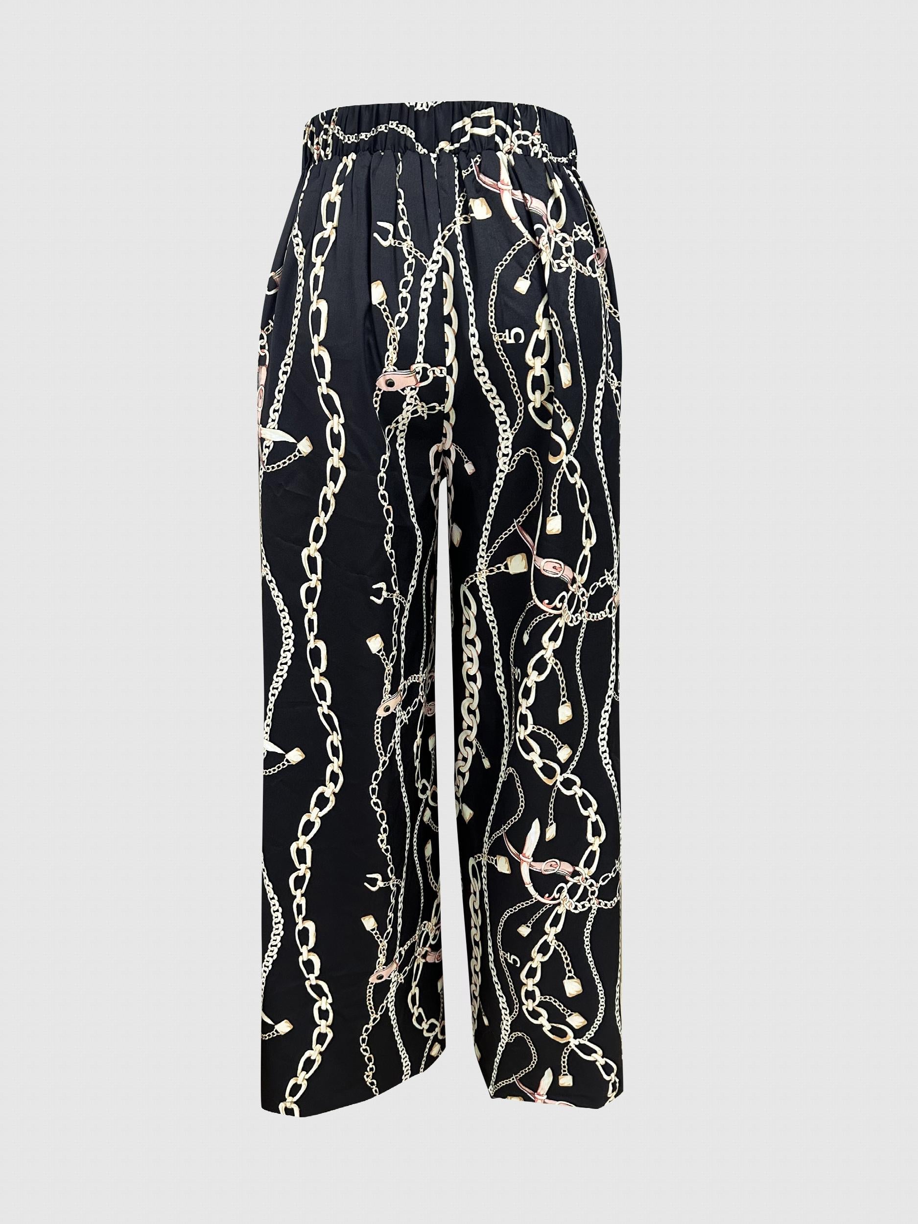 Chain Print High Waist Wide Leg Pants for Spring & Summer