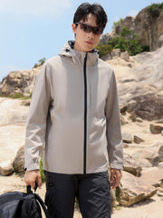 Men's Soft Shell Jacket with Zipper Pockets & Hood