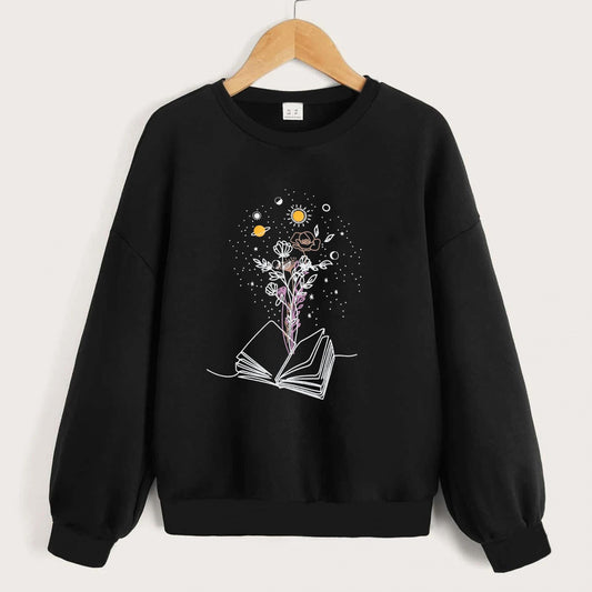 Floral Moon Graphic Sweatshirt for Toddler Girls