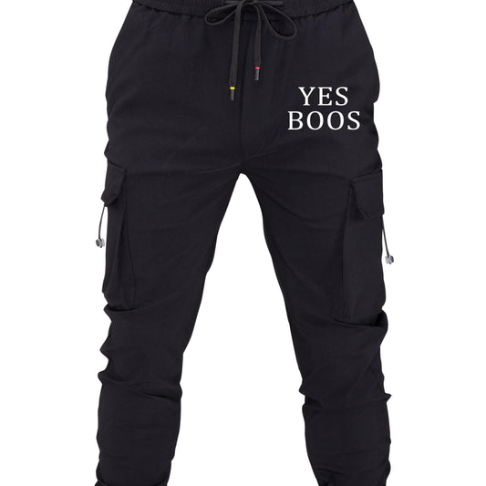 Classic Pocket Cargo Pants Men's Loose Fit Drawstring Solid Joggers