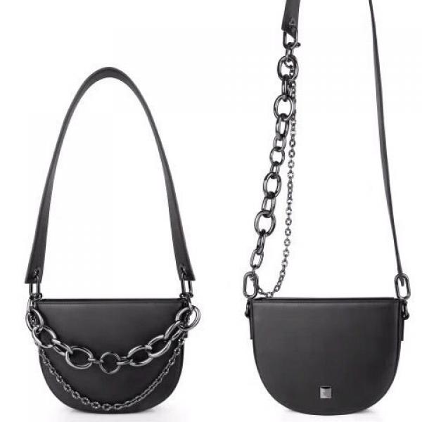 Women's Thick Chain Saddle Bag Shoulder Messenger PU Leather Chain Sling Bag