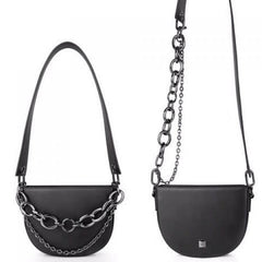 Women's Thick Chain Saddle Bag Shoulder Messenger PU Leather Chain Sling Bag