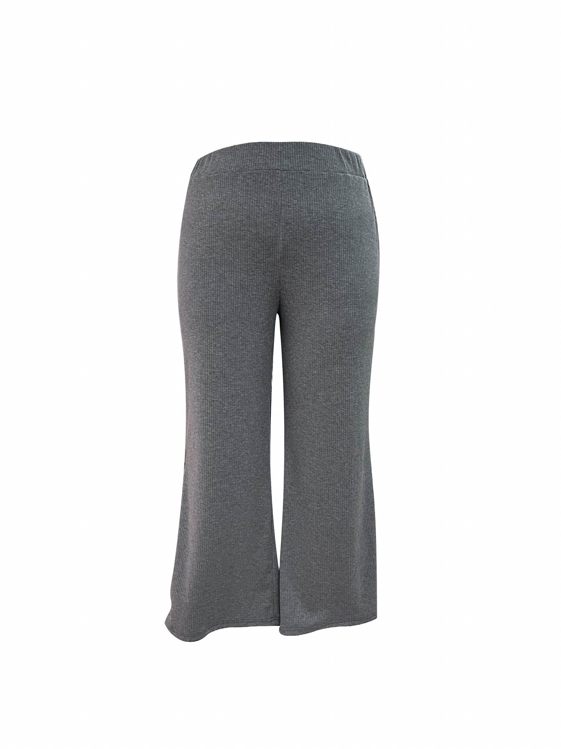  Solid Ribbed High Rise Wide Leg Pants
