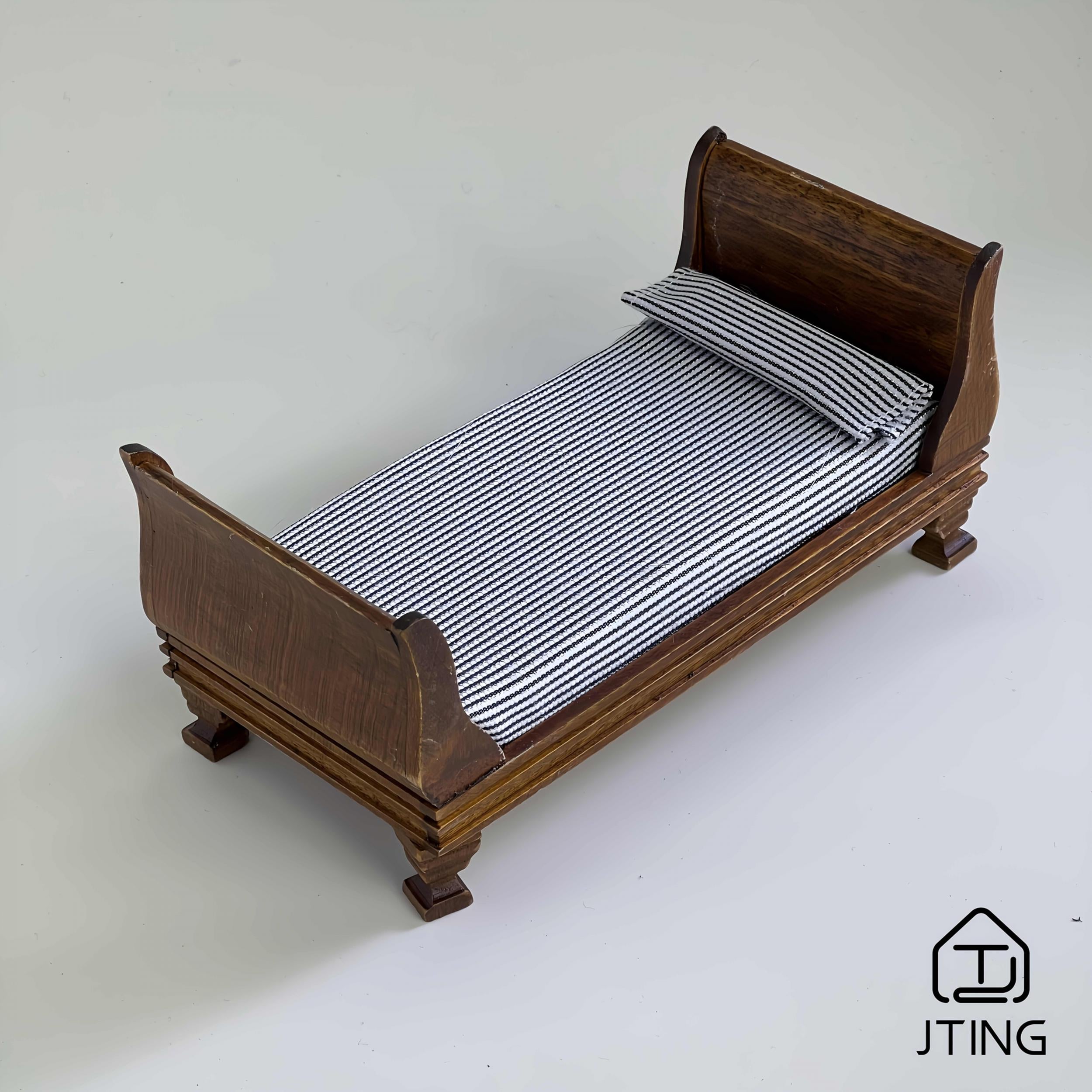 1:12 Scale Maroon Vintage Single Bed Dollhouse Accessory