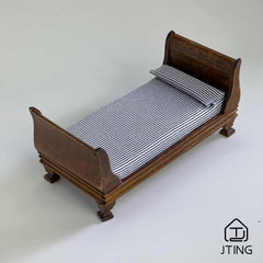 1:12 Scale Maroon Vintage Single Bed Dollhouse Accessory