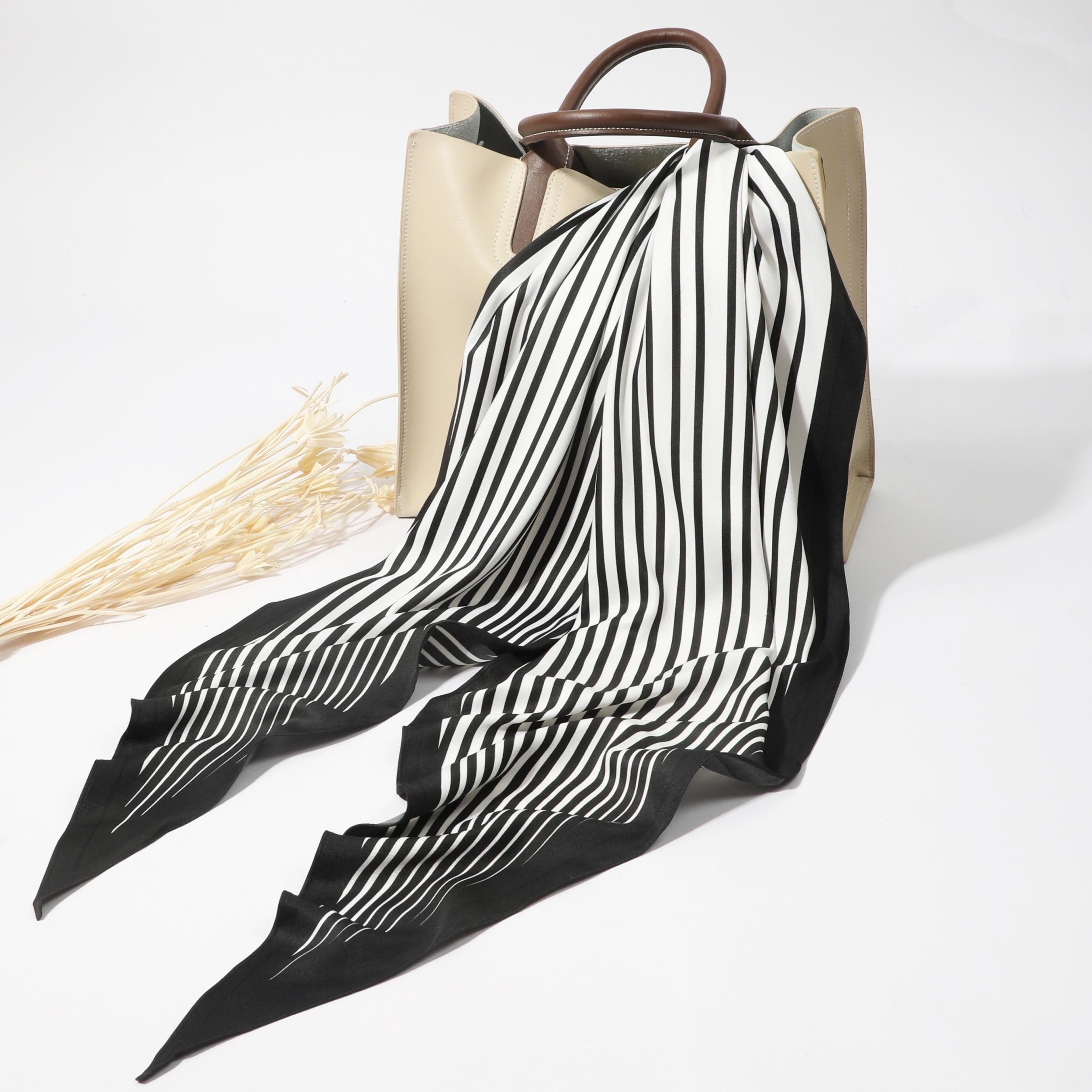 Stripe Print Rhombus Scarf Silk Shawl Women Head Wrap Satin Bandana