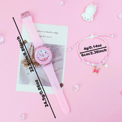 Girls' Pink Quartz Watch & Bracelet Set with Silicone Strap