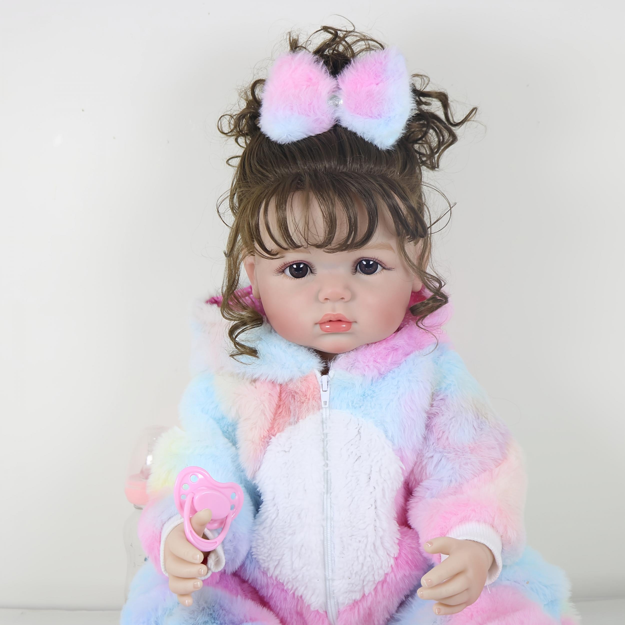 55 Rainbow Unicorn Doll w/ Soft Silicone Body & Brown Hair