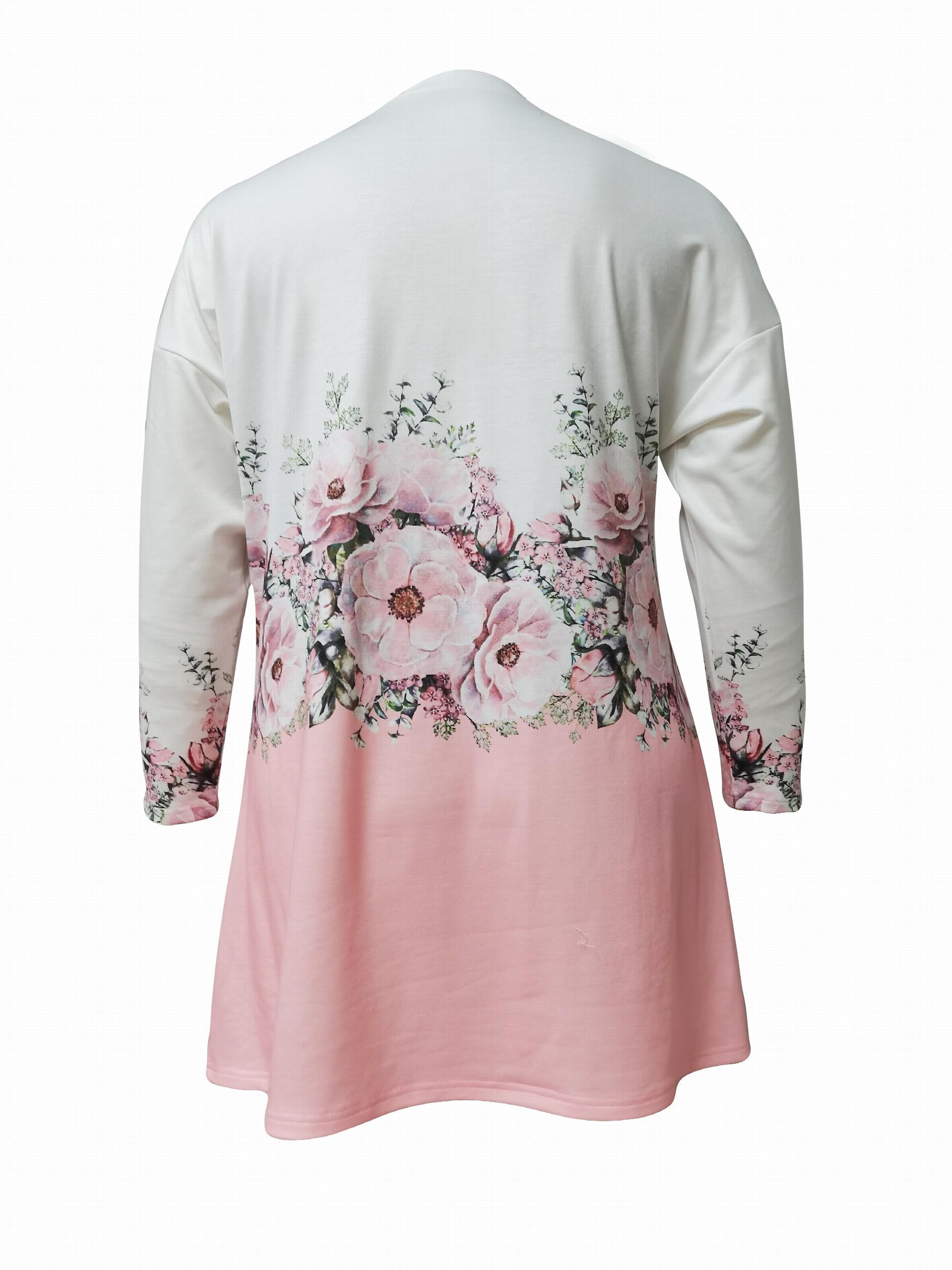 Plus Floral Print Long Sleeve Tee Dress with Pockets