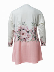 Plus Floral Print Long Sleeve Tee Dress with Pockets