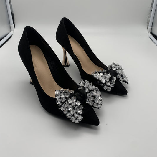Rhinestone Bow High Heel Pointy Pumps Slip On Dress Shoes