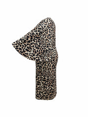 Women's Plus Leopard Print Bell Sleeve Round Neck Slim Fit Dress