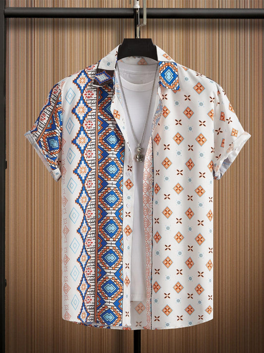 Bohemian Style Men's Short Sleeve Shirt for Summer Holiday
