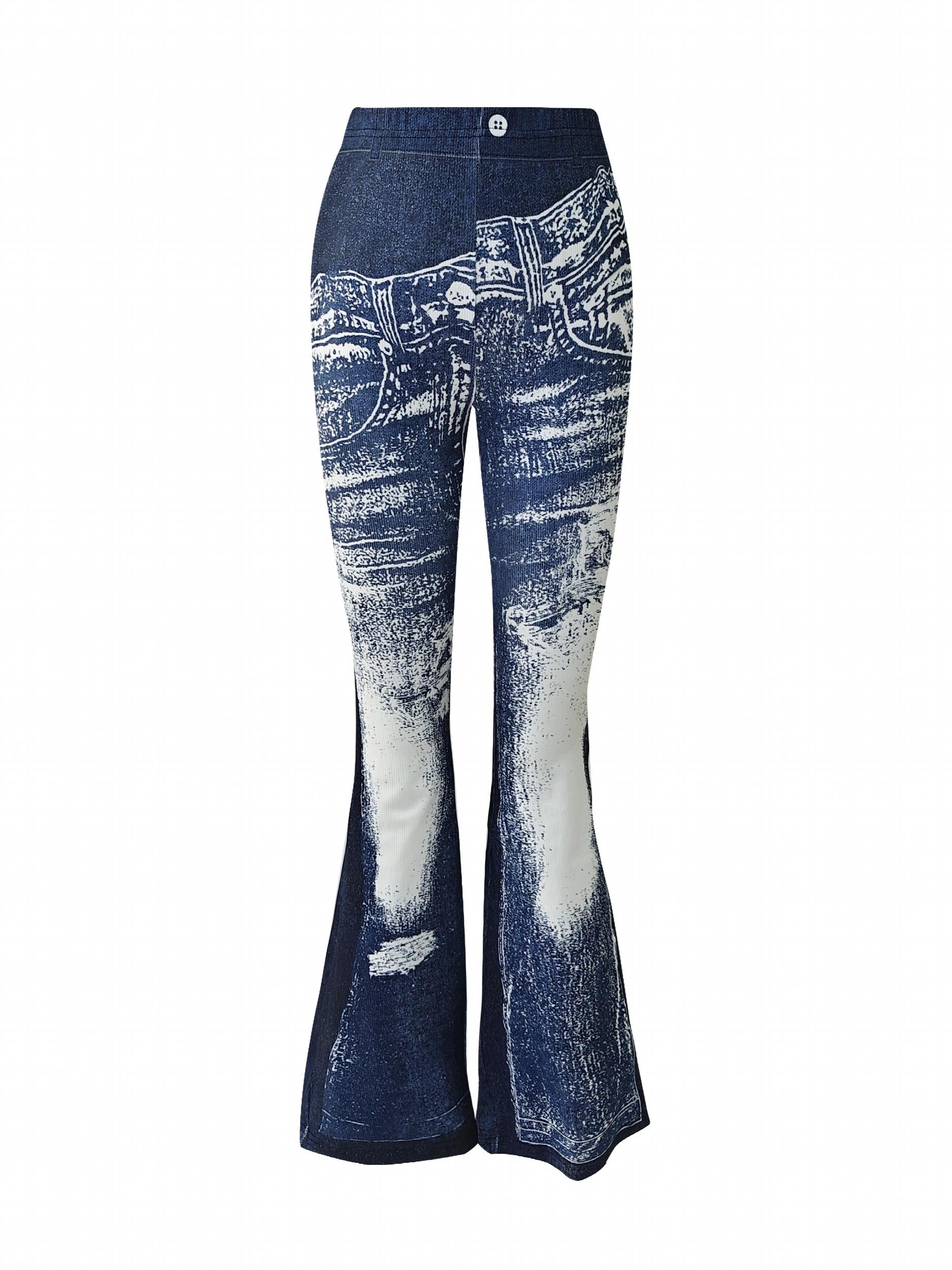 Denim Print Bell Bottom Pants Women's Activewear