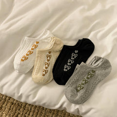 4 Pairs Bow Print Socks Low Cut Ankle Socks Women's Stockings