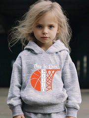 Basketball Pattern Long Sleeve Hooded Sweatshirt Girls Comfy Hoodies