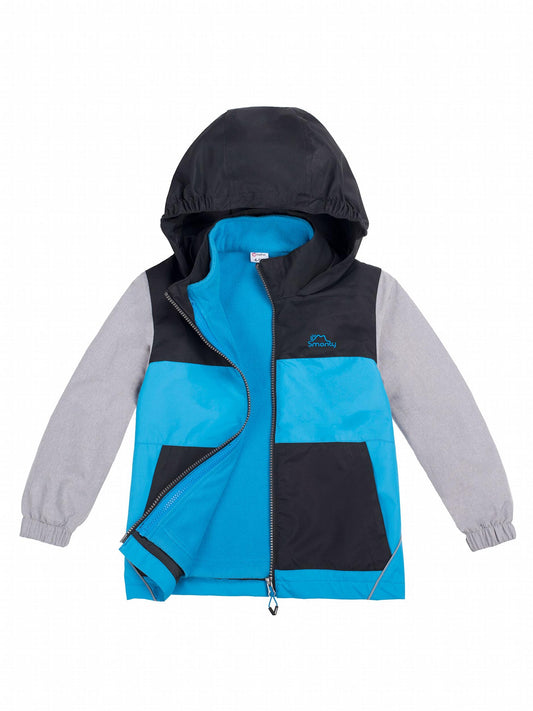 Kids Striped 3 In 1 Rain Jacket Waterproof Windbreaker With Fleece Lining