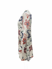  Floral Print Long Sleeve Round Neck Stretch Dress