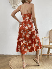 Floral Print Cami Dress Solid Crew Neck Midi Loose Casual Dress
