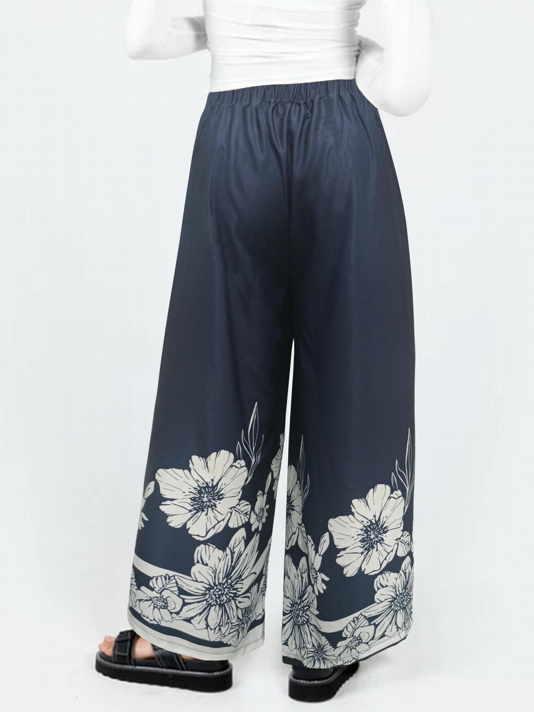  Floral Print Wide Leg Trousers