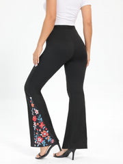  Colorblock Floral Print High Rise Flared Leg Trousers