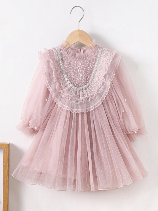 Frill Trim Bead Detail Fairy Princess Dress for Toddler Girls