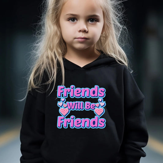 Friends Will Be Friends Pattern Long Sleeve Hooded Sweatshirt Girls