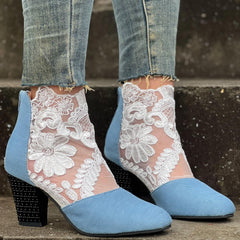 Women's Embroidered Decor Heels Back Zipper Shoes