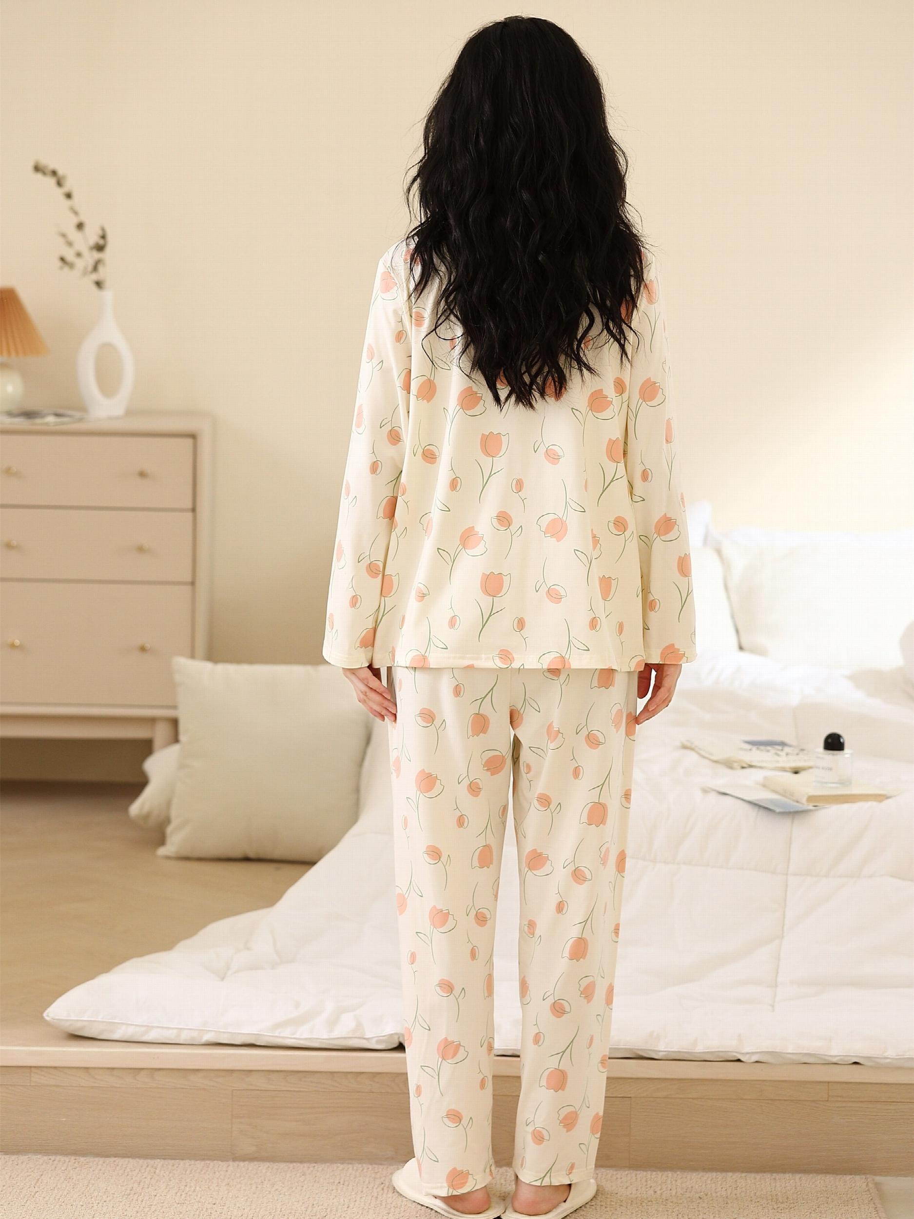 Floral Print Pajama Set Long Sleeve Top & Pants