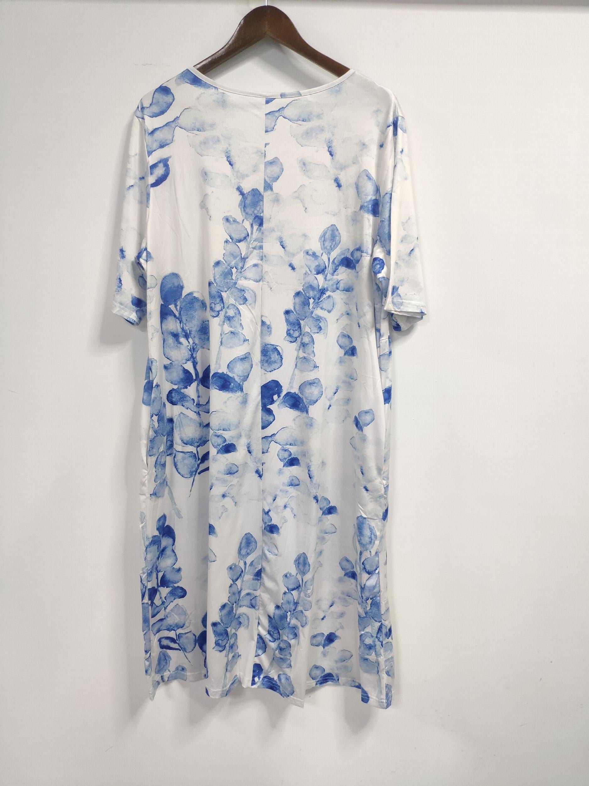 Plus Size Floral Print Short Sleeve Casual Dress With Pockets