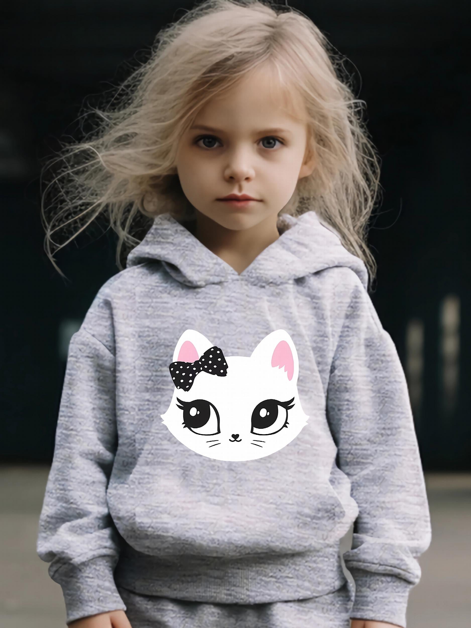Casual Cat Print 2pcs Girls Outfits For Sports Spring Fall Outdoor Gift