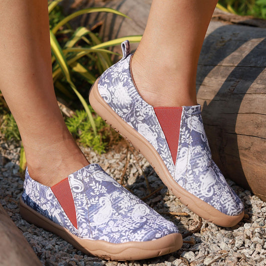 Women's Flower Pattern Flat Shoes Slip On Low Round Toe Casual Comfy Shoes