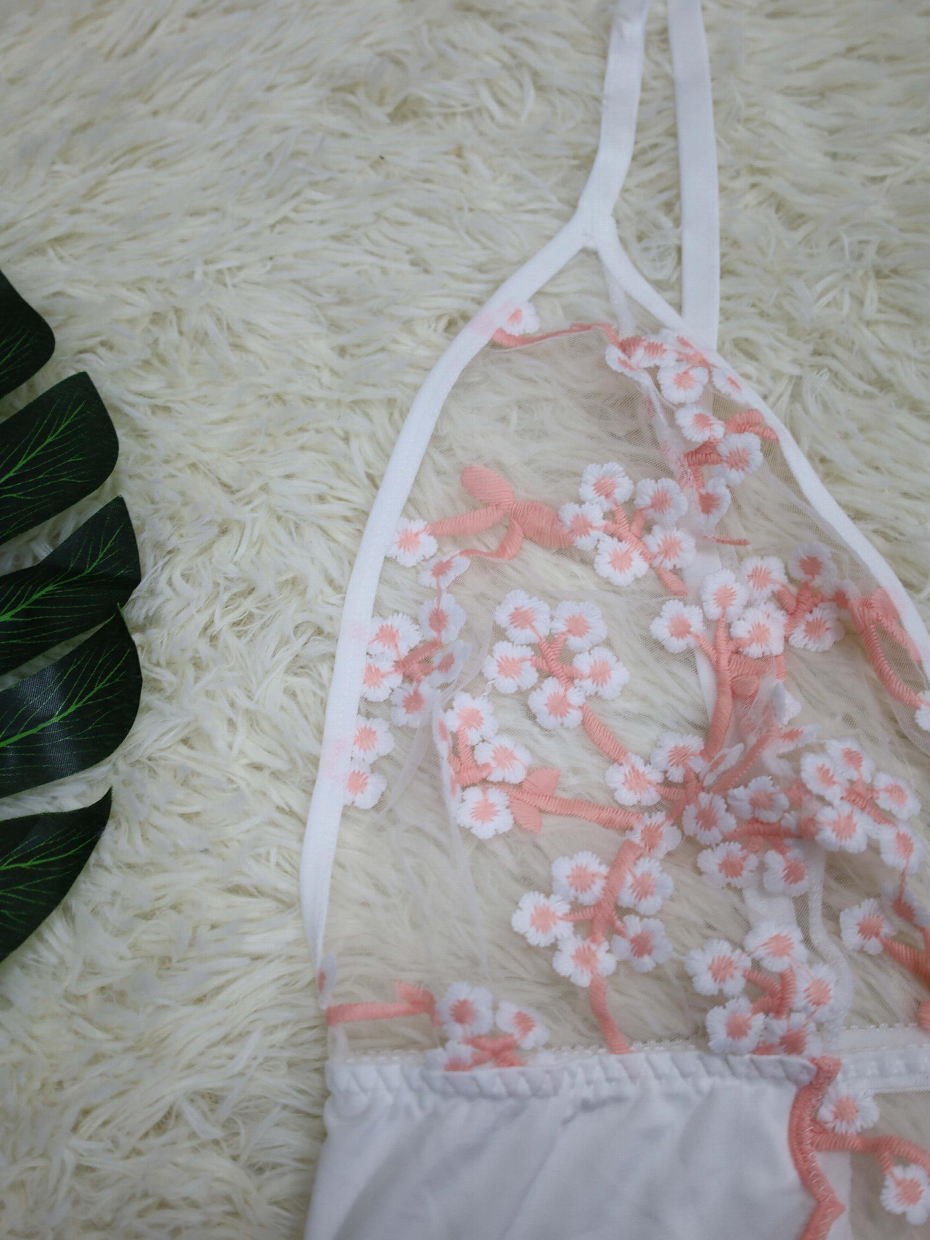  Plum Blossom Embroidered Lace Teddy Bodysuit